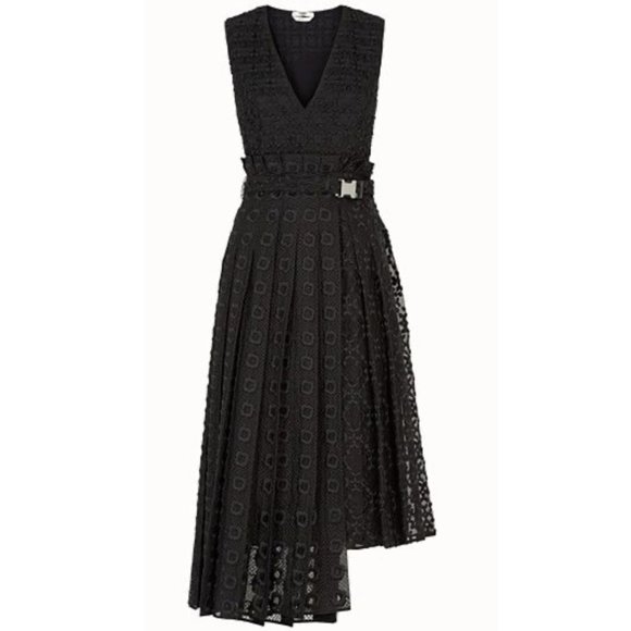 FENDI  Belted Silk-organza Midi Dress In Black Size 44IT,MUS - Picture 8 of 15